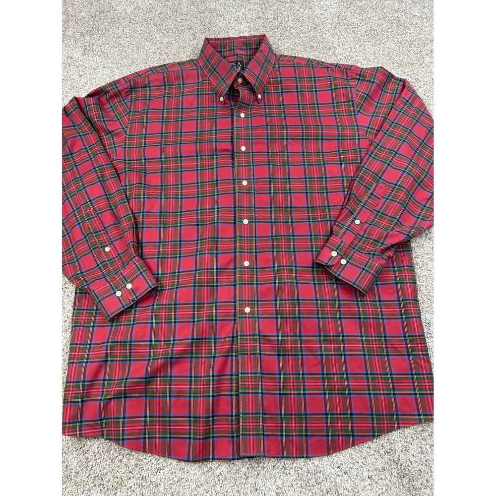 Jos. A. Bank Traveler's Collection Red Tartan Plaid Button Down Mens XL #0893
